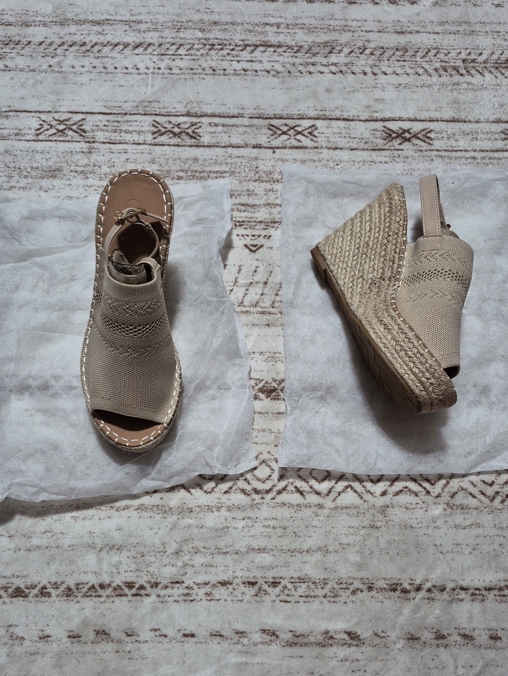 Neutral Knit Wedge Espadrille Sandals - Women's Slingback Wedges